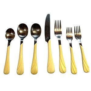 Vintage Fiesta Stainless Steel Flatware Set With Pale Yellow Handles 7-Piece